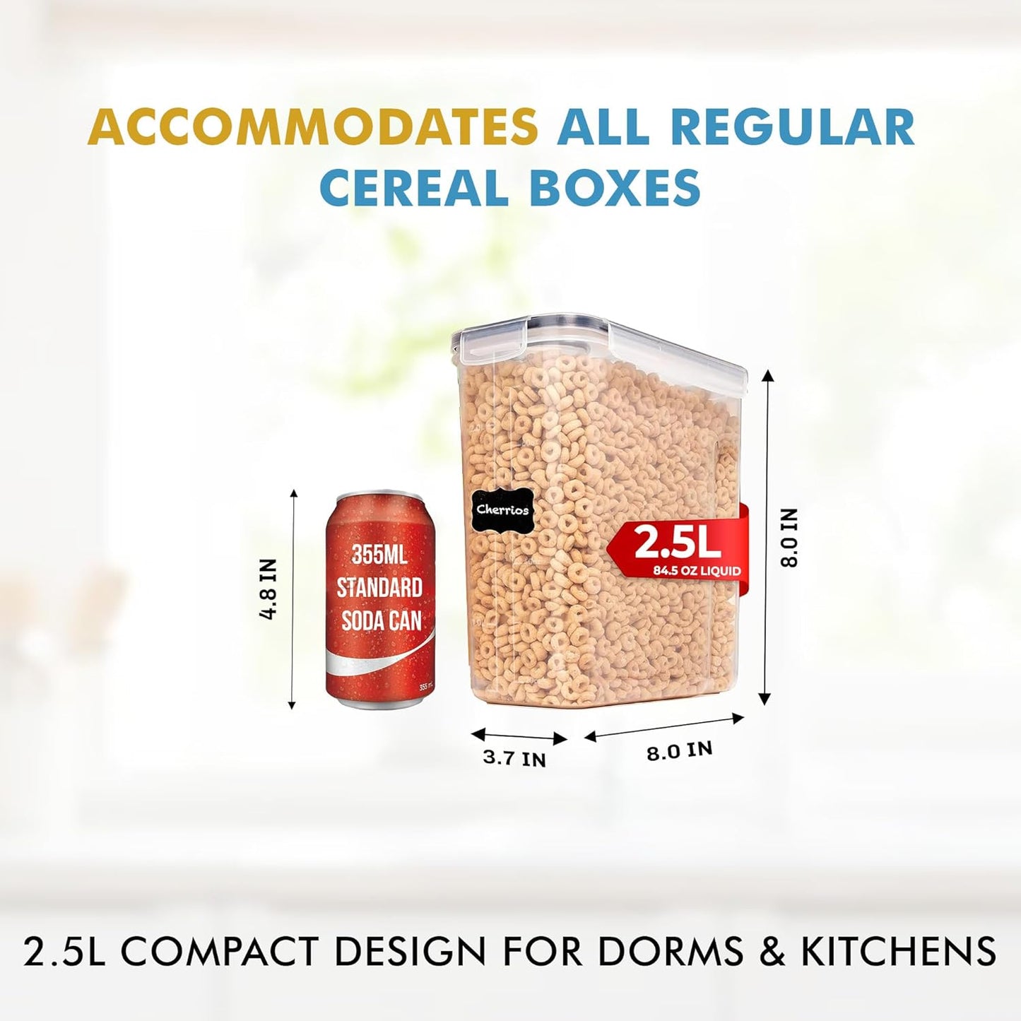 Shazo 2 Pack (15.4 Oz Cereal Capacity) Small Airtight Cereal Containers Storage with Lids, Perfect Space Saving BPA-Free Plastic Container, Pantry Organization and Canister for Rice, Sugar & Flour