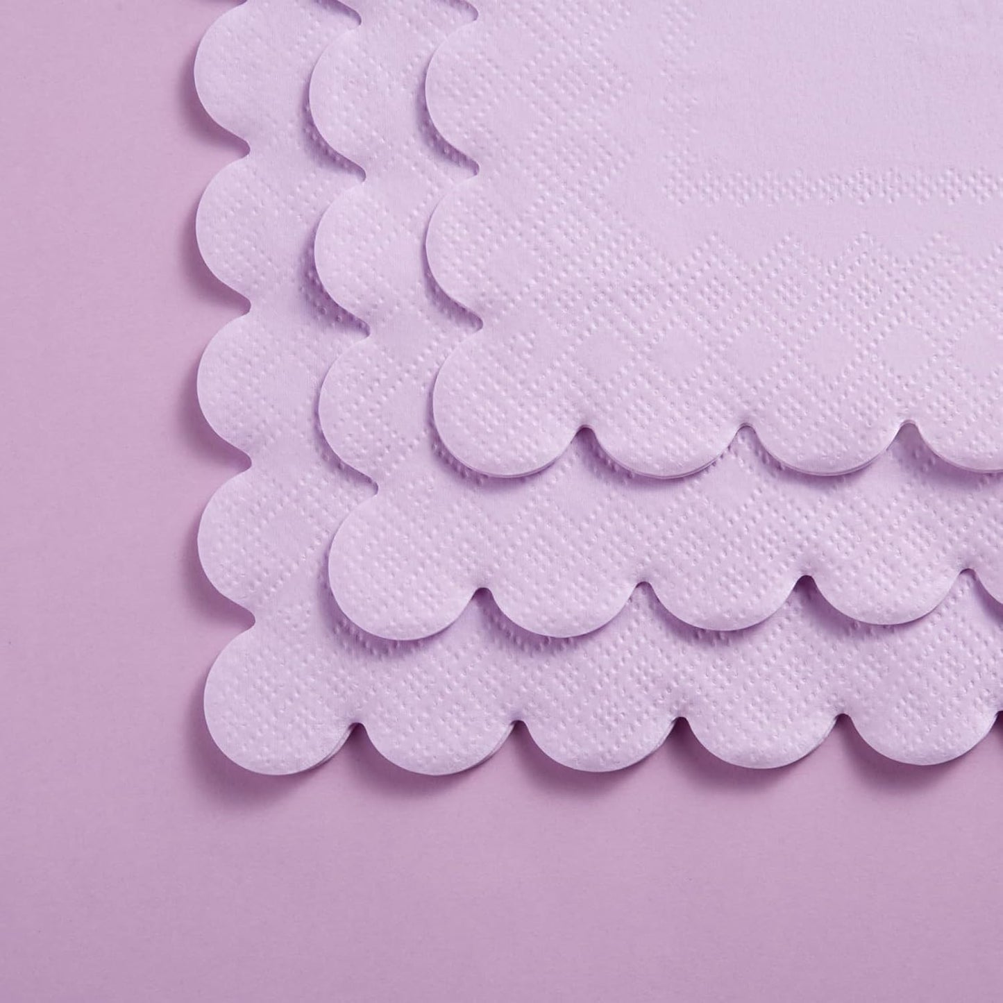 100 Pack Cocktail Napkin 2-Ply Scalloped Edged Dessert Napkins Folded 5 x 5 Inches Disposable Napkins for Dinner Wedding Birthday Party Bridal Anniversary Reception Event (Purple)
