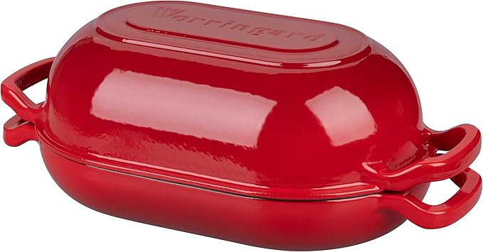 Enameled Cast Iron Sourdough Bread Oven, Dutch Oven, Loaf Cast Iron Bread Pan for Homemade Bread Baking, Meatloaf Pan with Lid, 5QT, Red