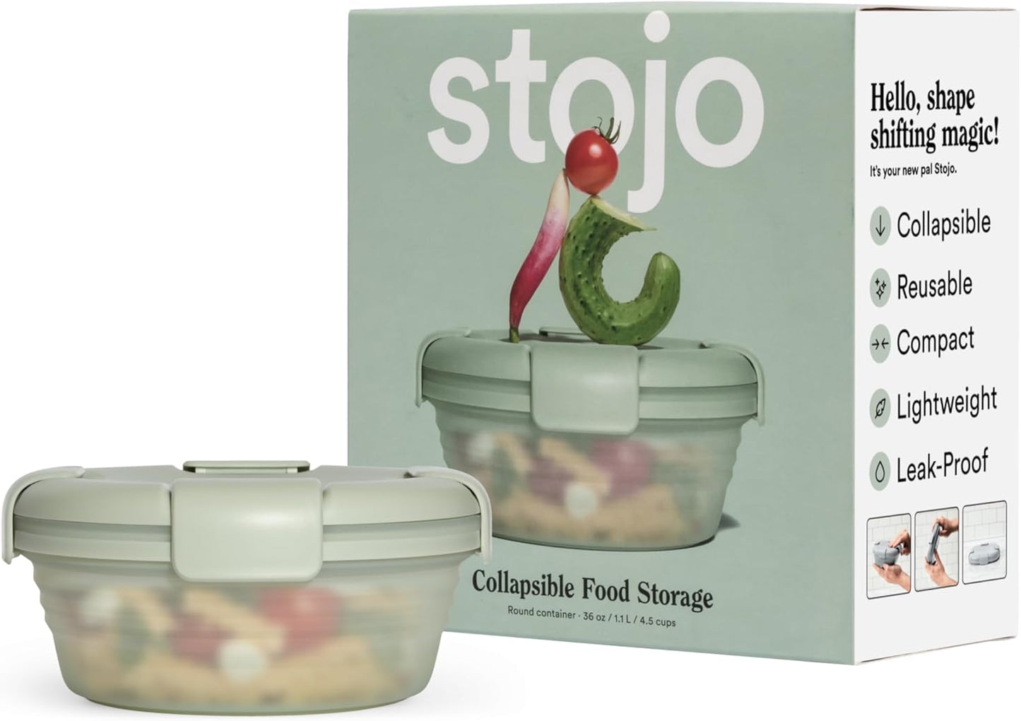 STOJO Collapsible Bowl - Translucent 36oz - Reusable Silicone Bowl (Translucent Sage Green)