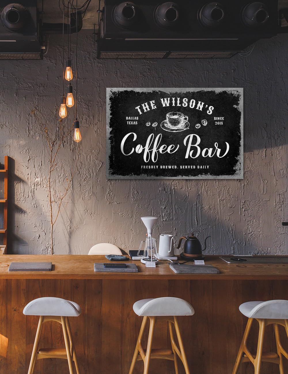 IPIC - Tailored Canvas Custom Coffee Bar Sign, Large Personalized Canvas Wall Art with Family Name, Farmhouse Style Wall Decor for Home Kitchen Bar, Made in USA