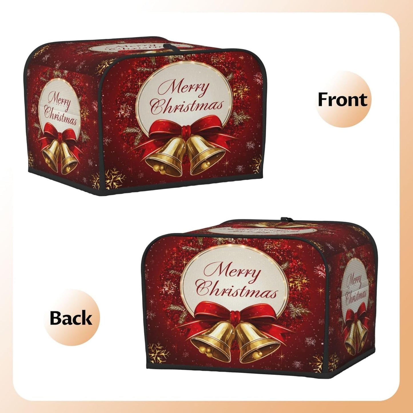 Toaster Cover 4 Slice Christmas Bells Red Xmas Kitchen Small Appliance Covers with Pockets Dust and Fingerprint Protection