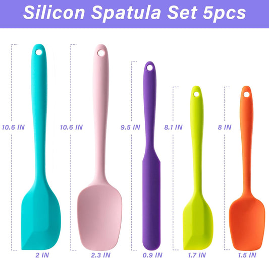 Silicone Spatula Set, 5 Piece Food Grade Rubber Spatulas for Baking, Cooking, and Mixing High Heat Resistant Non Stick Dishwasher Safe BPA-Free (Multicolor)