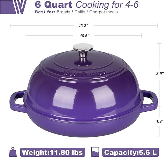 Enameled Cast Iron Dutch Oven Pot with Lid, Bread Oven for Sourdough Bread Baking, Dutch Ovens with Bread Proofing Basket& Baking Supplies Set, 6 Quart, Purple