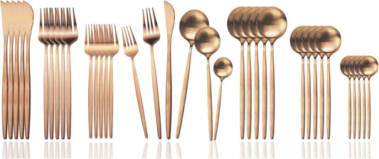 JASHII Silverware Set, 36 Piece Food Grade Stainless Steel Flatware Set Fork Spoon Knife Utensils for Daily Use and Party, Service for 6 Anti Rust, Safe in Dishwasher (Matte Rose)
