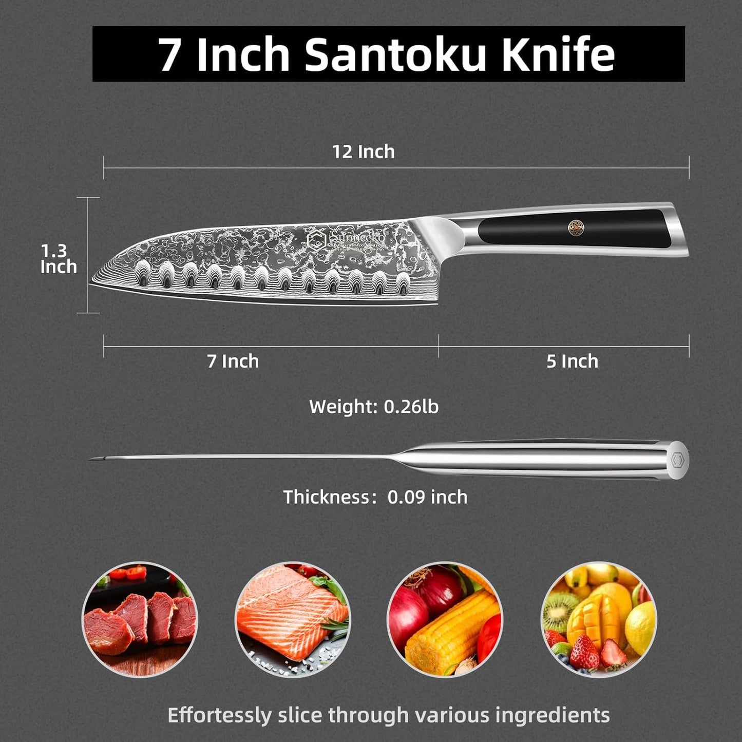 Sunnecko Santoku Knife 7 inch, Damascus Chef Knife VG-10 Steel Blade Japanese Knife, Sharp Kitchen Knife with Solid Handle Chopping Knife Perfect for Professional Home Use Cutting Knife