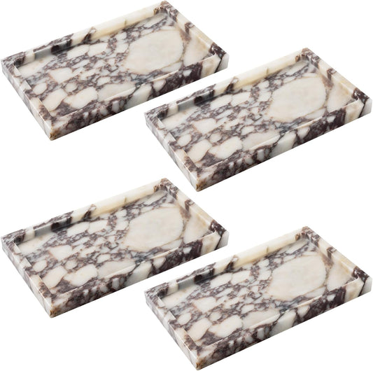 Calacatta Viola Marble Trays 10"x6" Rectangular - Vanity & Desk Organizer Set, Stone Serving Platter for Jewelry/Perfume