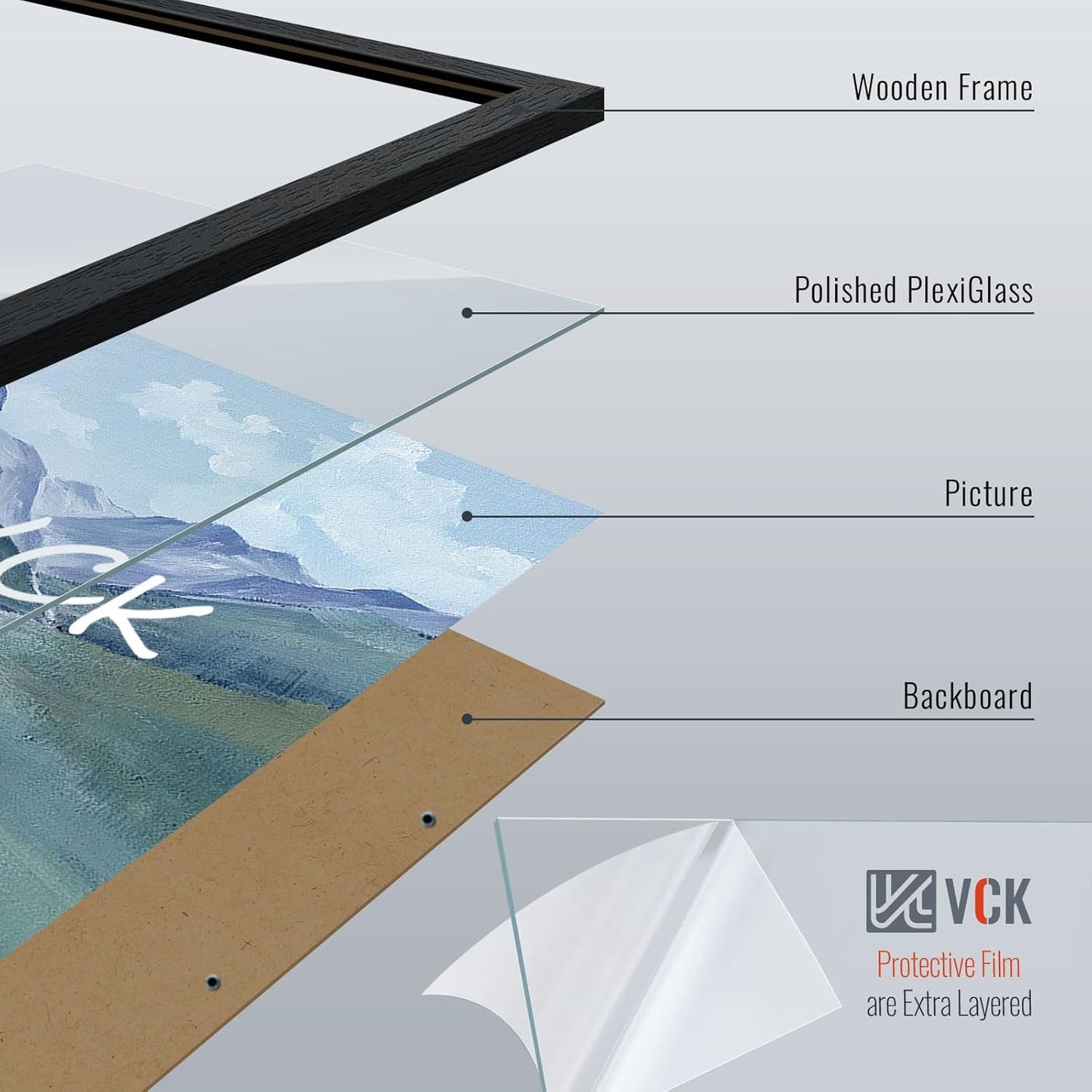 VCK 14x22 Picture Frame Set of 5, Black Solid Wood Poster Frames, Textured Exclusive Wall Gallery Frame