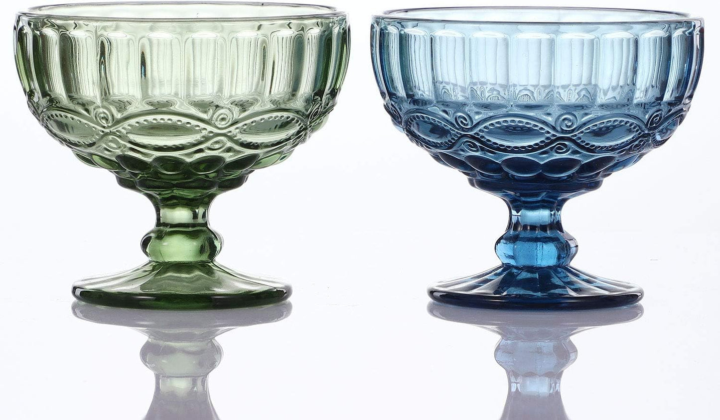 VanEnjoy Deep-blue Vintage Pressed Pattern Glass Ice Cream Cups/Dessert Bowls - Set of 4,12 Oz