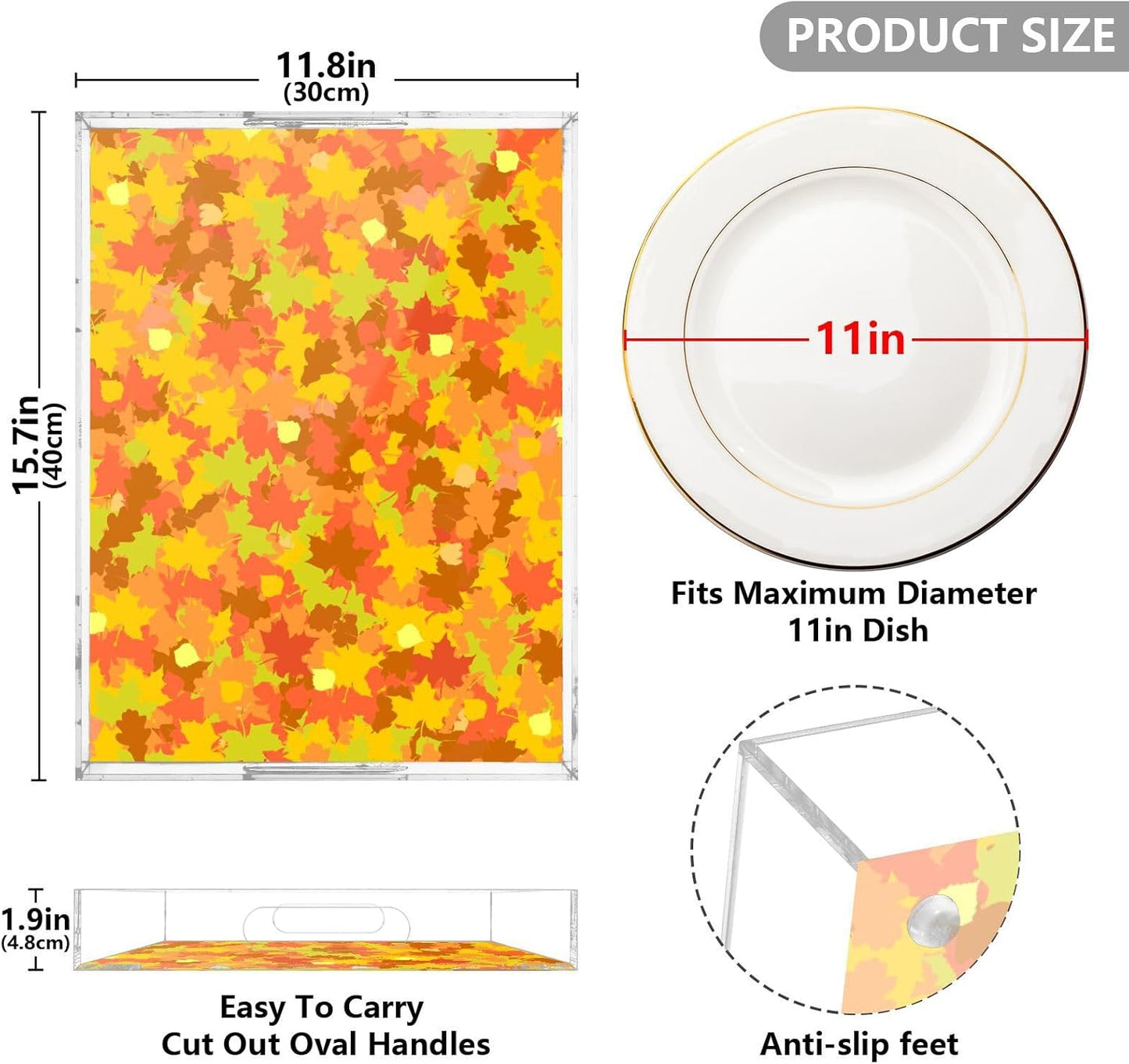 Acrylic Serving Tray with Handles Spill Proof Kitchen Storage Tray Clear Decorative Tray Makeup Drawer Organizer Storage Tray for Bathroom Living Room Ottoman 15.7x11.8Inches