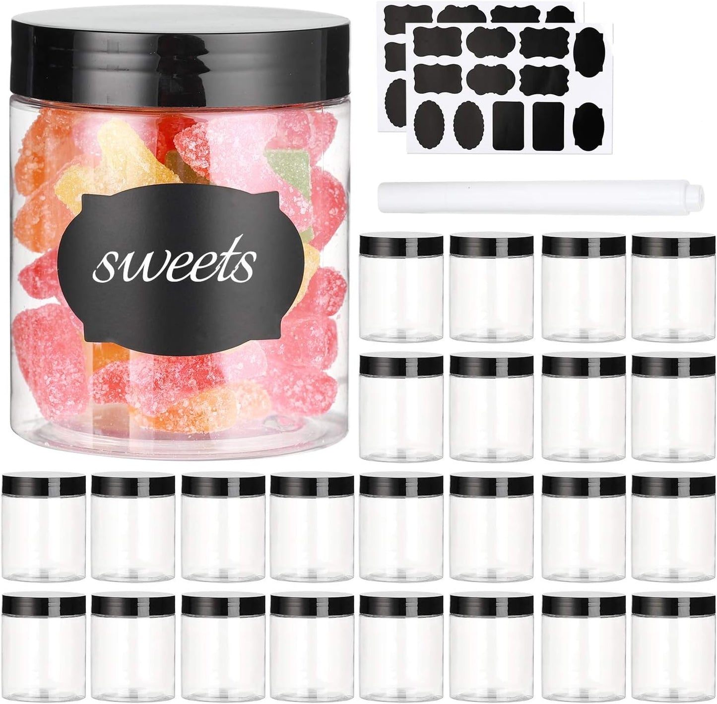 8 OZ Plastic Jars with Lids, 24 Pack Clear Plastic Slime Containers for Kitchen and Household Food Storage of Dry Goods, Creams and More, BPA Free