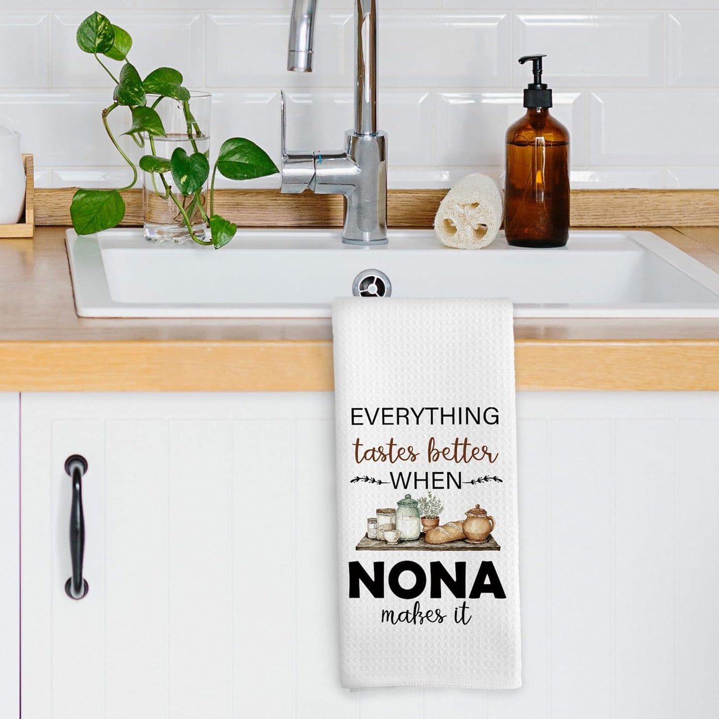 Nona Gifts Kitchen Dish Towels, Grandma Grandmother Gifts for Nani Women from Grandsons Grandchildren, Watercolor Cooking Utensils Hand Towels Kitchen Tea Towels Decorations, 16x24inch