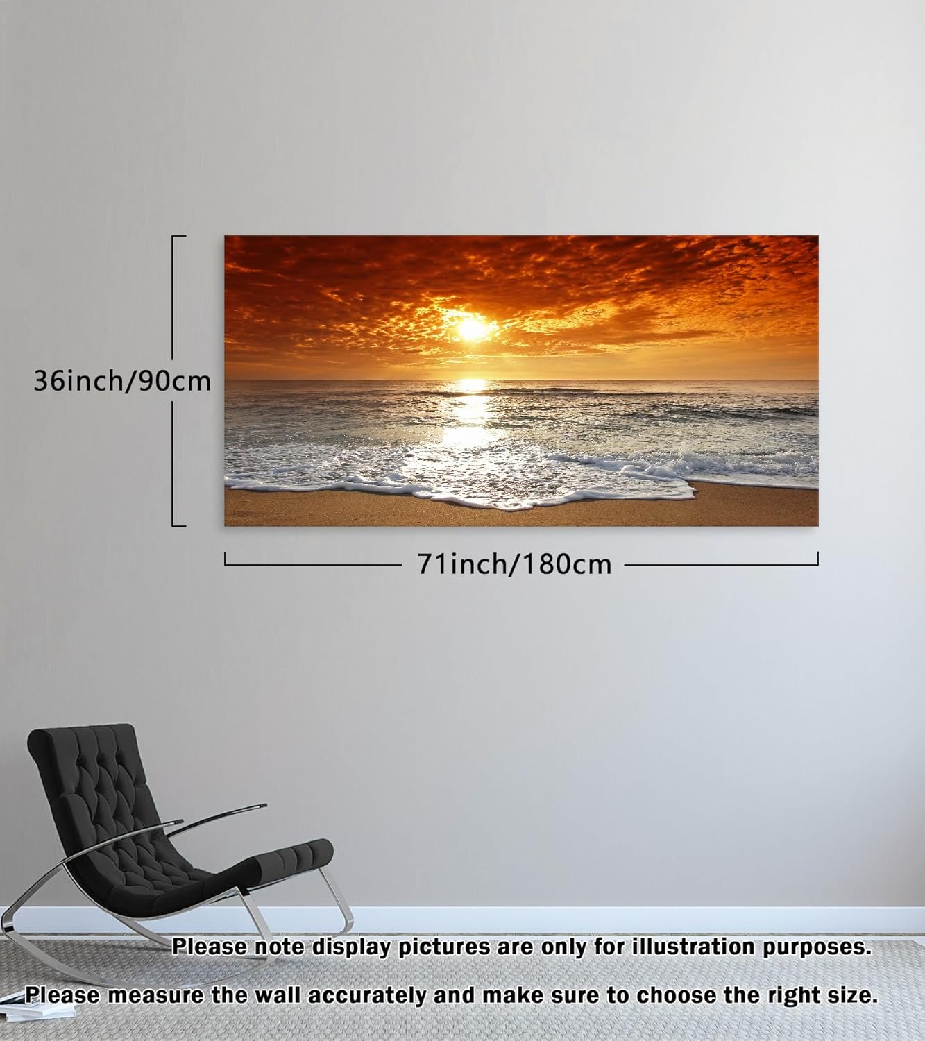 Muolunna S04698 Canvas Prints Wall Art Sunset Ocean Beach Pictures Paintings for Living Room Bedroom Home Decorations Framed Ready to Hang Seascape Waves Artwork