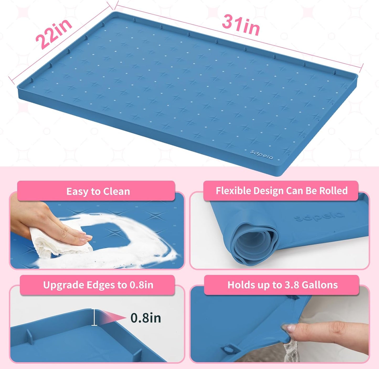Sdpeia Under Sink Mat 31"×22" – Waterproof Silicone Cabinet Liner & Sink Protector for Kitchen & Bathroom, Multi-Purpose Organizers Tray for Pets, Laundry, Cat Litter Mat