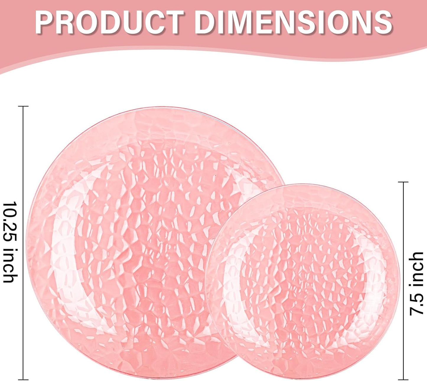 Rubtlamp 100 Pcs Clear Pink Plastic Plates Dinnerware Set, Hammered Plastic Pink Plates Set,Clear Disposable Party plates Include 50 Dinner Platos,50 Dessert Platos