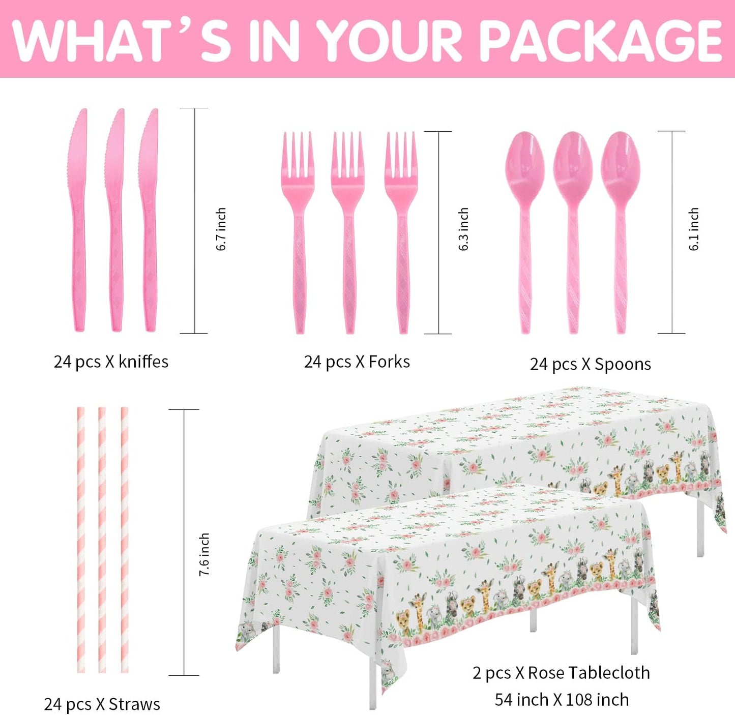 Safari Birthday Decorations Tableware Girl, Jungle Theme Party Supplies, Plate, Cup, Napkin, Tablecloth, Cutlery, Straw, Safari Jungle Animal Birthday Baby Shower Party Decorations | Serve 24