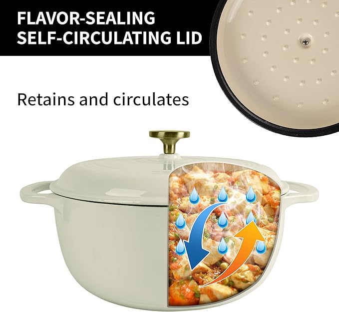 Premium Enameled Cast Iron Dutch Oven for Bread Baking | Non-Stick 2QT Oval Bread Oven with Lid | Perfect for Sourdough, Loaf, and Artisan Baking (Round Cream, 5.5 QT)