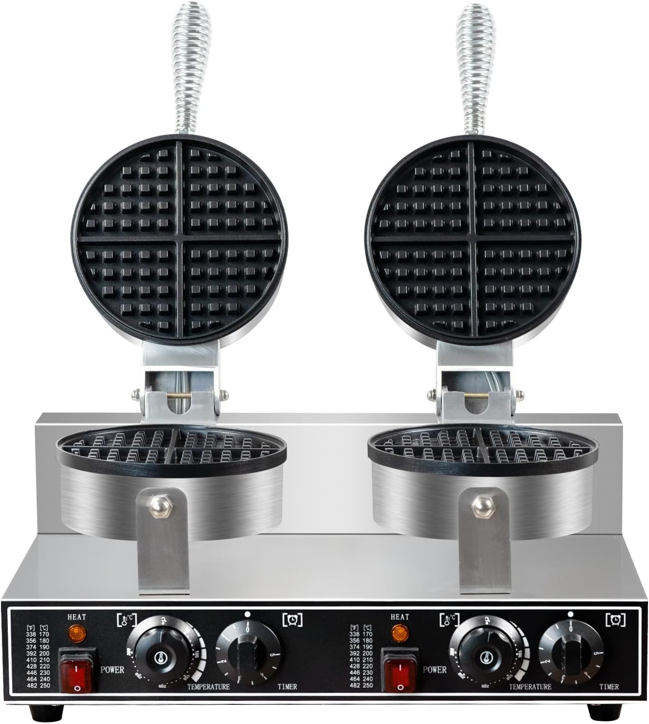 110V 2600W Commercial Double Waffle Maker,Non-Stick Commercial Waffle Baker,Stainless Steel Belgian Waffle Iron for Restaurant Party Food Stall, Bakery Snack Bar Family