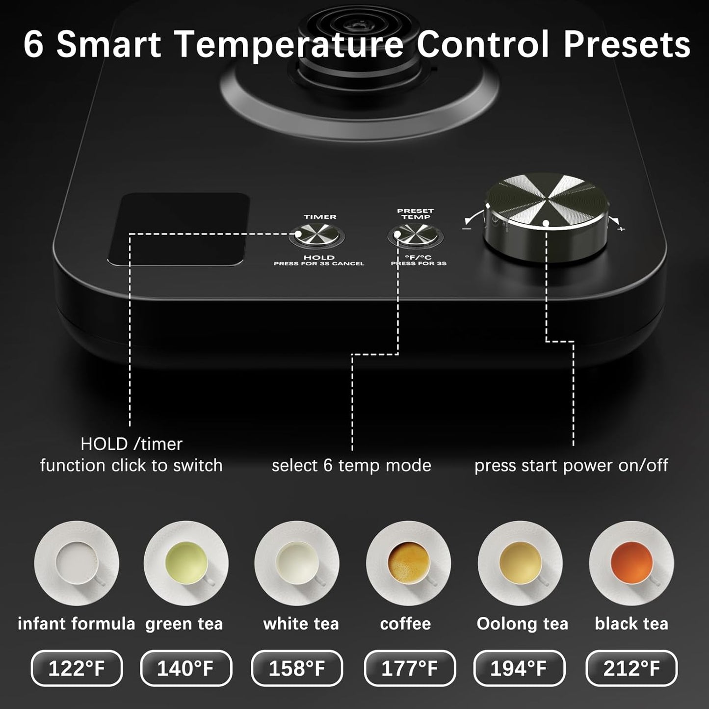 Gooseneck Electric Kettle, Electric tea Kettles, ±1℉ Temperature Control for Pour-Over Coffee & Tea Brewing, Stainless Steel Inner, Quick Heating, Boil Hot Water, 1200W/0.8L (Black Wooden)