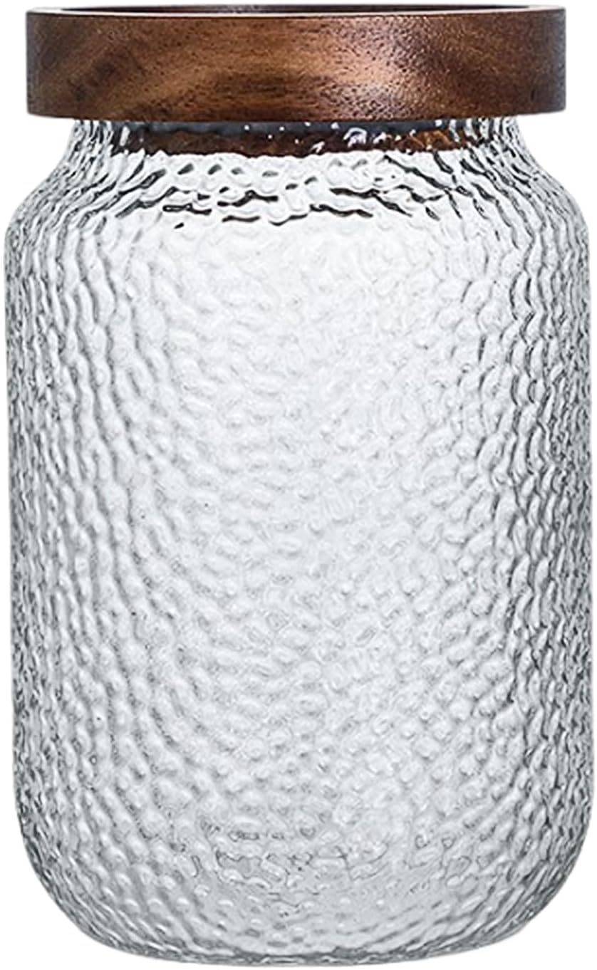 Viovian Glass Storage Jars With Wooden Lids 34 oz Anti-Slip Coffee Sugar Container Decorative Glass Canister Jar for Food Coffee Bean Candy Cookie 1000ml