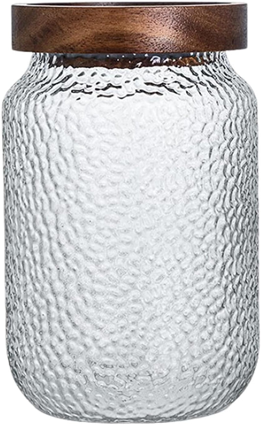 Viovian Glass Storage Jars With Wooden Lids 34 oz Anti-Slip Coffee Sugar Container Decorative Glass Canister Jar for Food Coffee Bean Candy Cookie 1000ml