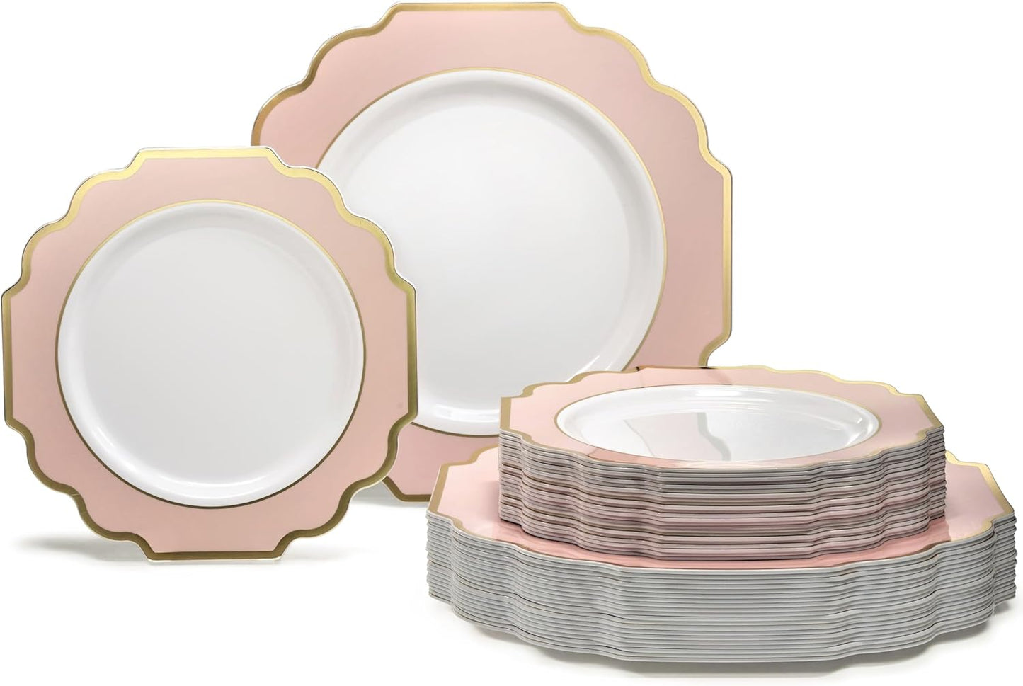 " OCCASIONS " 80 Plates Pack,(40 Guests) Heavyweight Premium Wedding Party Disposable Plastic Plates Set -40 x 10.5'' Dinner + 40 x 8'' Salad/Dessert(Imperial in Blush & Gold)