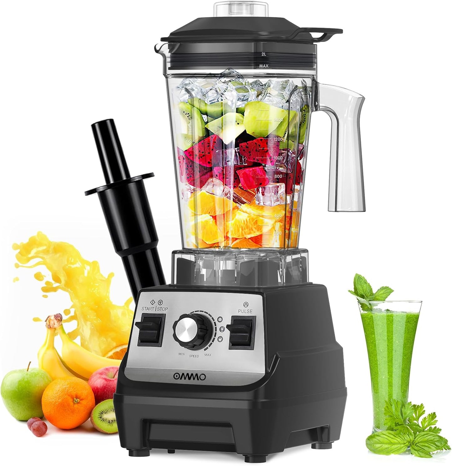 OMMO Blender 1800W, Professional High Speed Countertop Blender with Stainless Steel Blades, 60oz BPA Free Jar for Shakes and Smoothies, Ice and Fruits, Dishwasher Safe