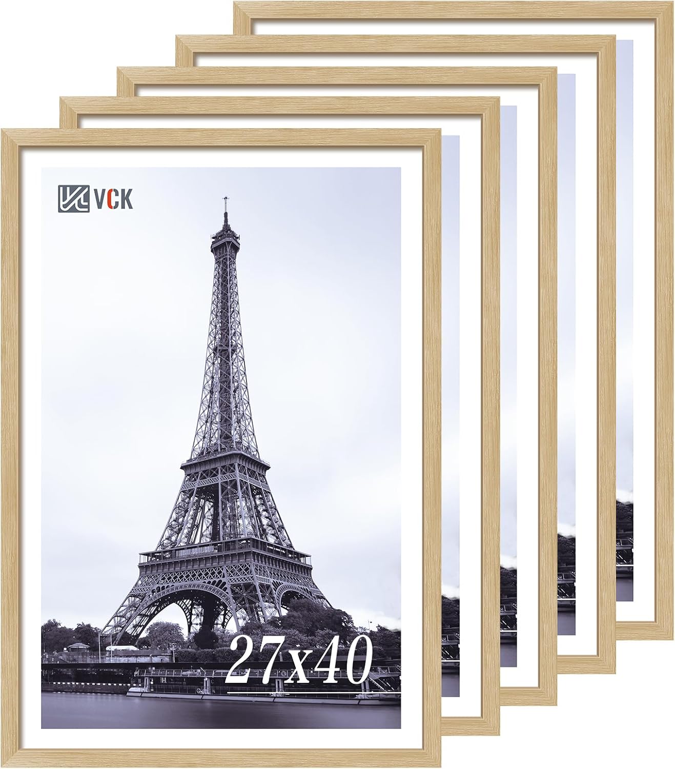 VCK 27x40 Oak Poster Frame 5 Pack, Natural Solid Wood Picture Frames, Wall Gallery Frame