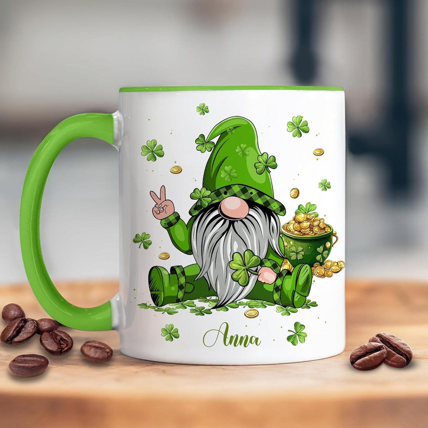 Hyturtle Personalized Gnome Mug - Cute Gnome Gift For Women - Lucky Gift For Gnome Lover - Gnome St. Patricks Day Decorations - Gnome Gifts - Custom Name Coffee Cup Ceramic Mug 11oz 15oz