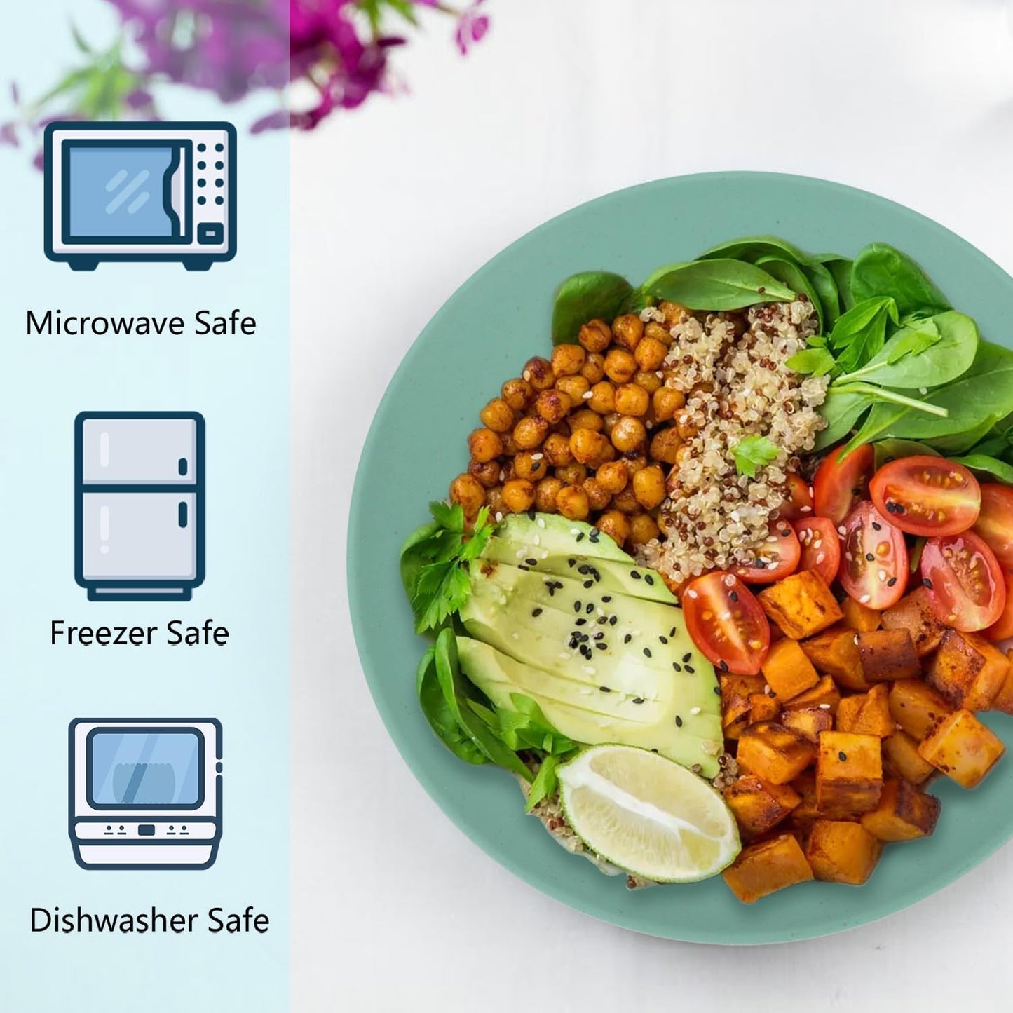 Homienly Flat Dinner Plates Set of 8 Alternative for Plastic Plates Microwave and Dishwasher Safe Wheat Straw Plates for Kitchen Unbreakable Kids Plates(Green, 10 inch), MS 01