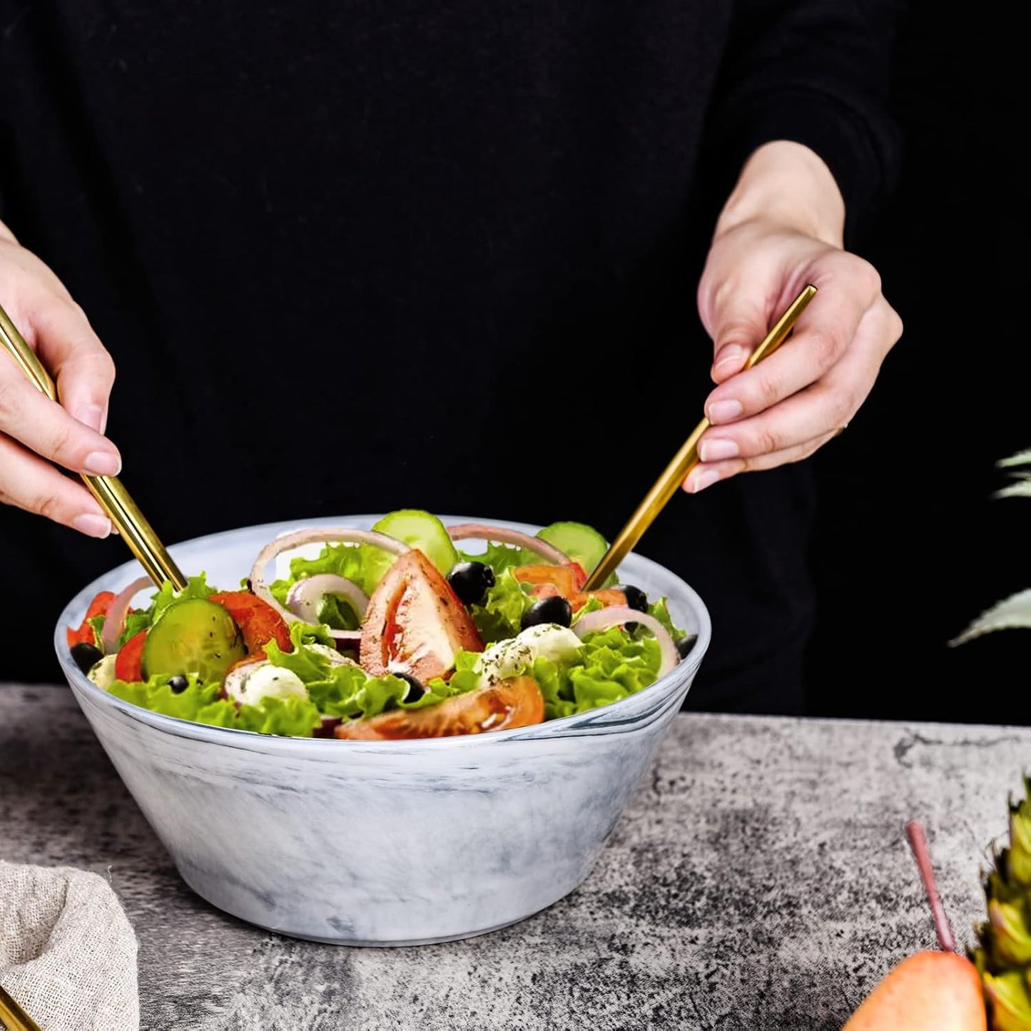 Yundu Grey Marble Ceramics Bowls Set, 58 Ounces Large Salad Bowl Set of 3, Serving Bowls, Large Cereal Snack Bowls for Kitchen, Dishwasher & Microwave Safe