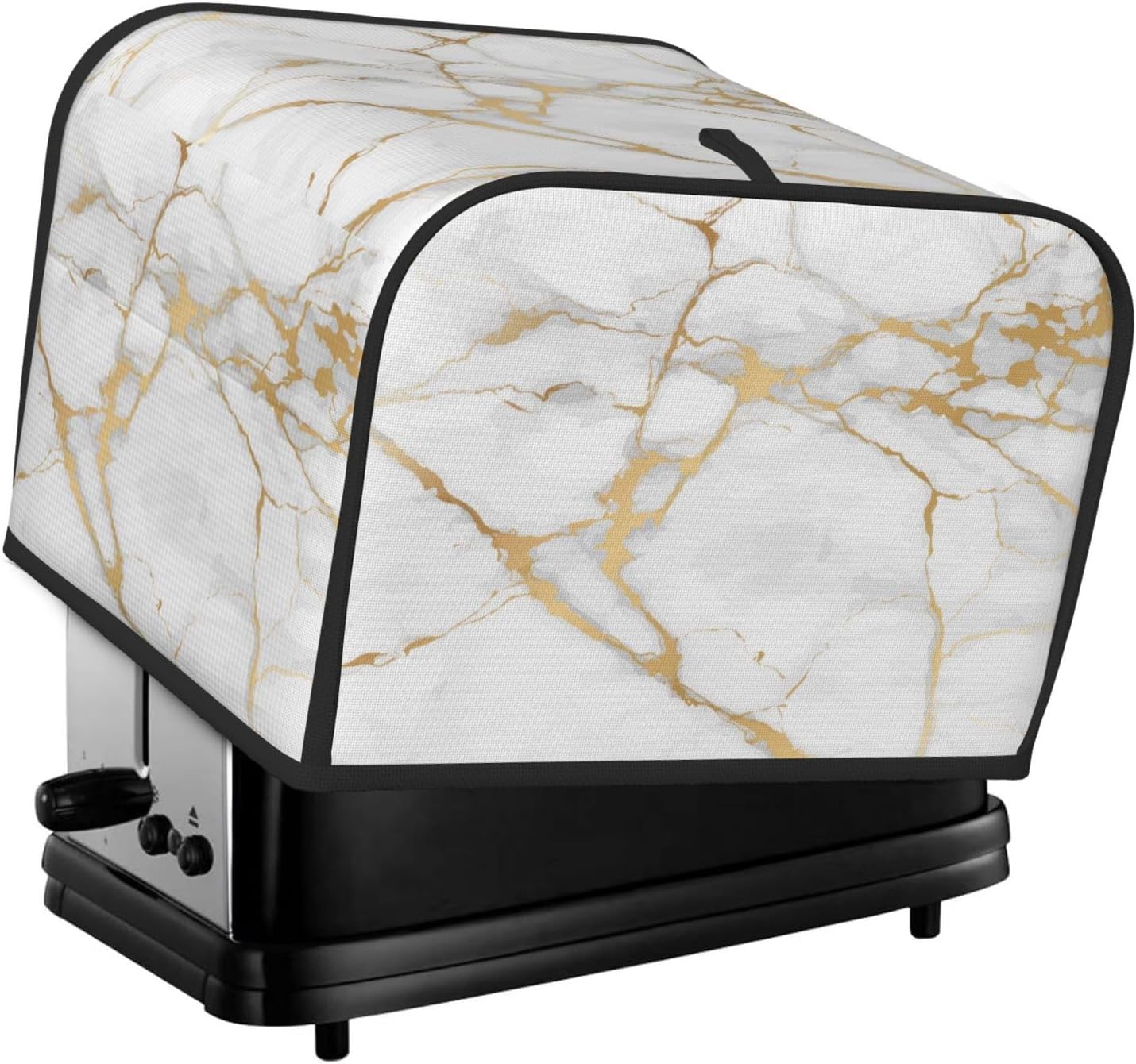 Toaster Cover 4 Slice White Gold Marble Abstract Kitchen Small Appliance Covers with Pockets Dust and Fingerprint Protection