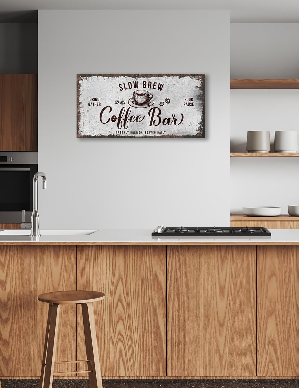 IPIC - Rustic Coffee Bar Sign Slow Brew, Canvas Print Wall Art for Home and Coffee Station, Rustic Industrial Style Wall Decor for Kitchen and Cafe