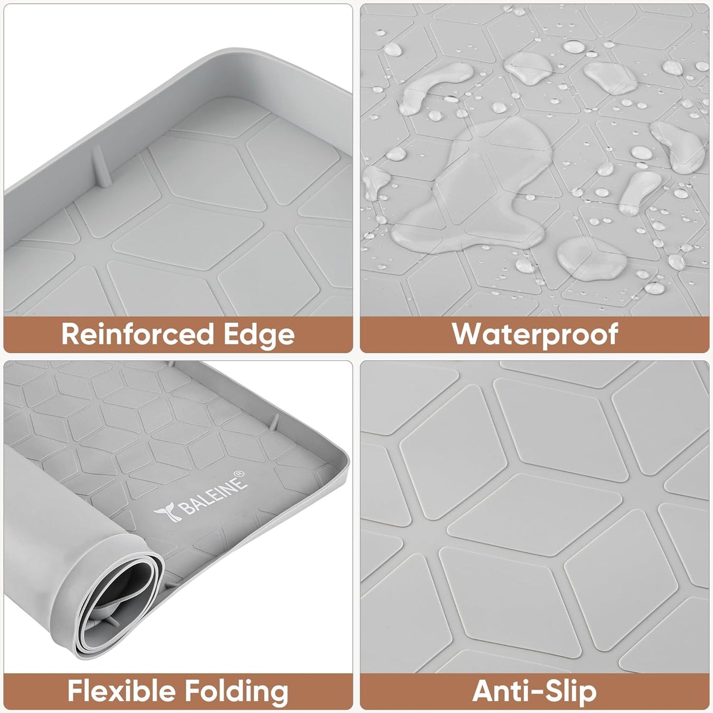 BALEINE 28''×22'' Under Sink Mat, Waterproof Food Grade Silicone Undersink Mat, Cabinet Shelf Drip Tray, Under Sink Liner for Kitchen, Bathroom (Charcoal)