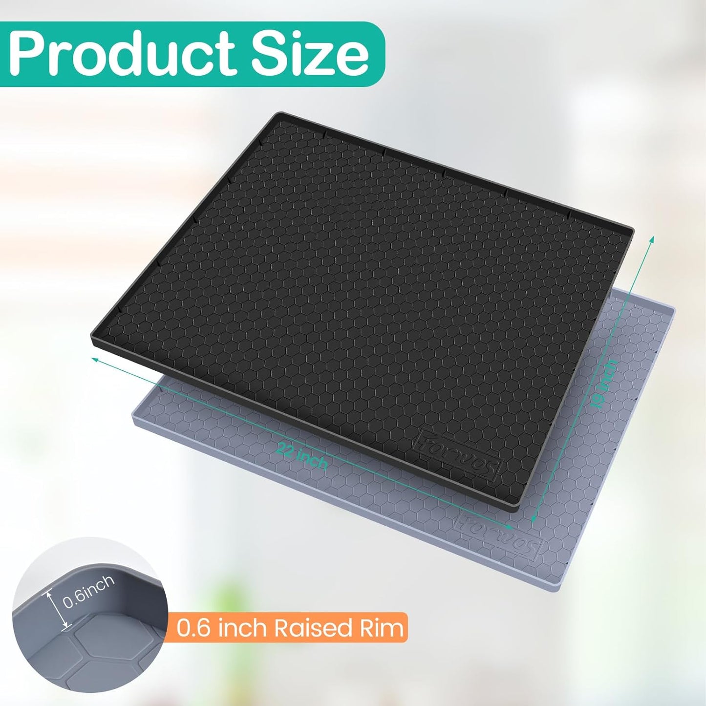 Waterproof Under Sink Mat 22" x 19", Silicone Cabinet Liner, Rubber Protector for Kitchen and Bathroom, Keeps Cabinets Clean, Dry, and Organized (Black)