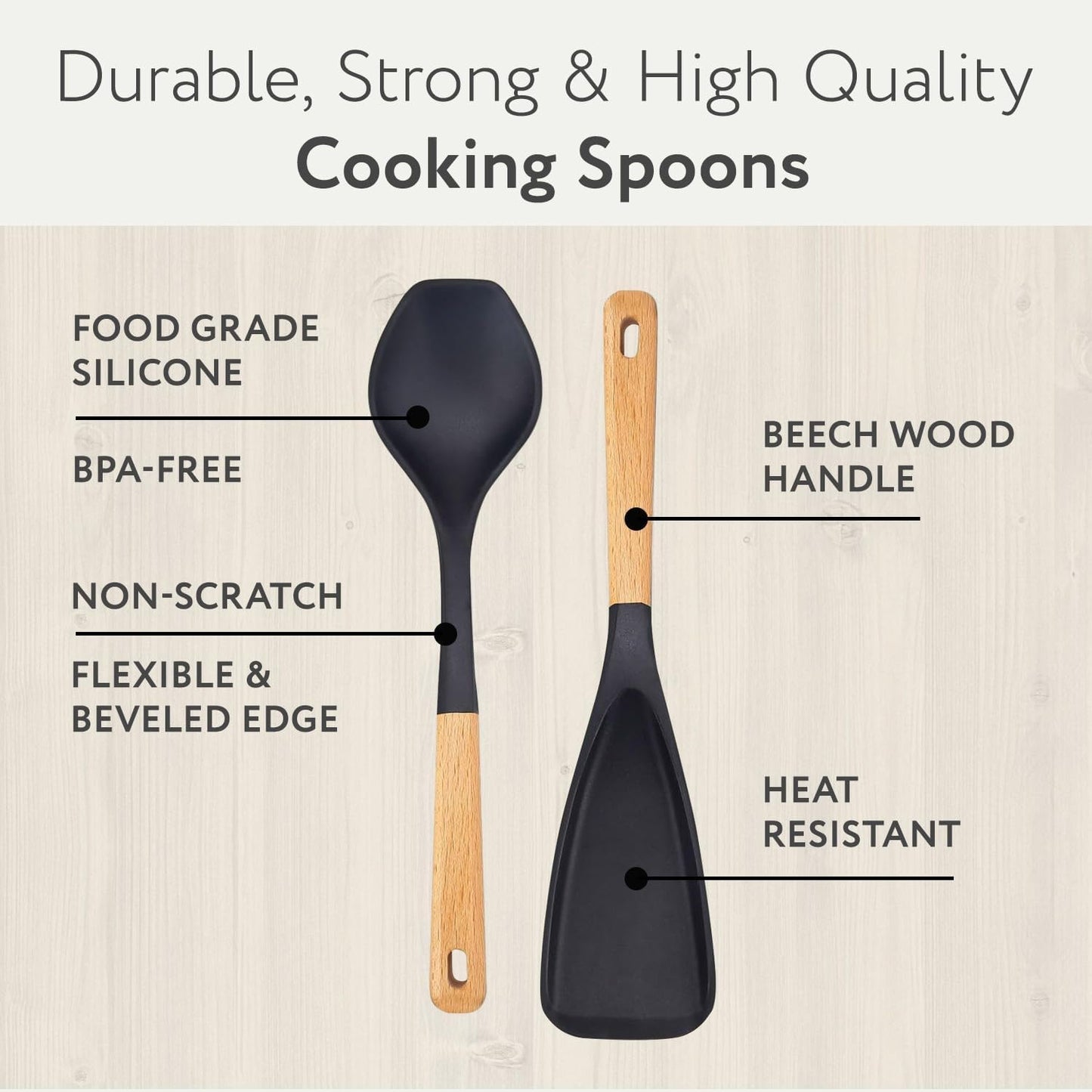 Spatula Spoon 2-Pack, Silicone Cooking Spoon for Nonstick Cookwares, Multifunction Kitchen Utensils for Cooking, Serving, Mixing, Scoop, Scrape and More
