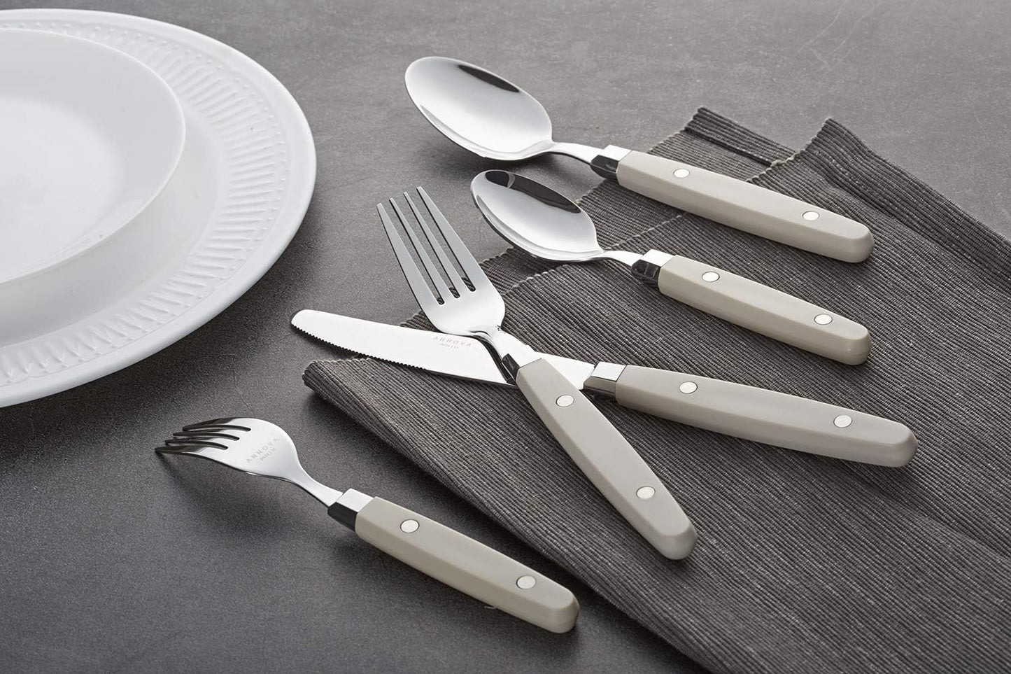 ANNOVA Silverware Set, Retro/Rivet Colorful Stainless Steel Tableware Kitchen Flatware Set Utensils, Includes Dinner Knives, Forks, Spoons, Salad Forks & Dessert Spoons (Cream, 20 Pieces)