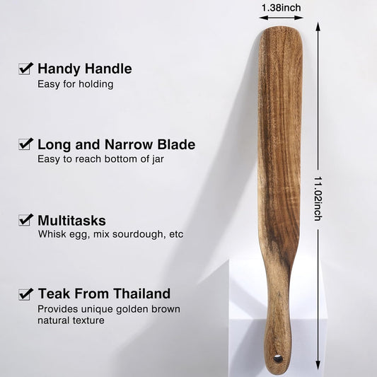 2 Pack Spurtle for Sourdough Starter, Spreading, Cooking, Mixing, Reaching Bottom of Jar, Kitchen Utensils, Spurtles Kitchen Tools Wooden Kitchen Utensils for NonStick Cookware