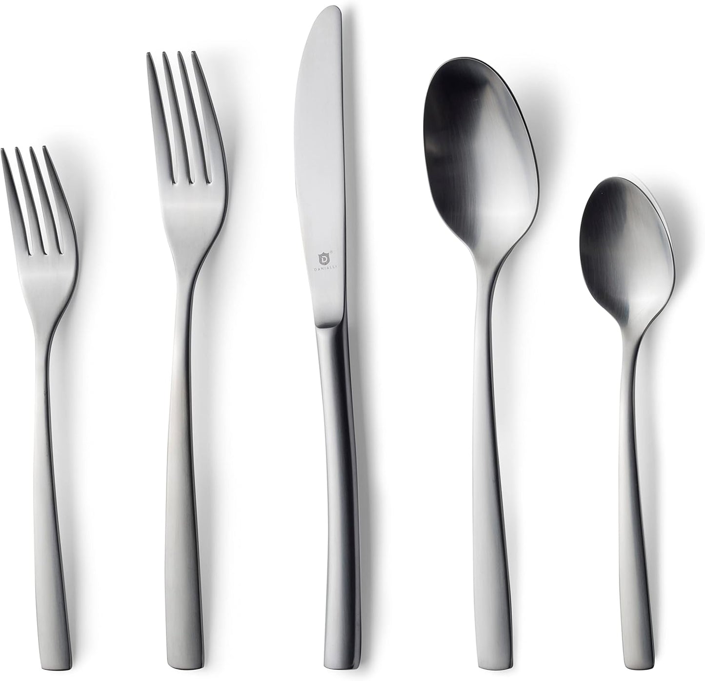 Matte Silverware Set, 18/10 Stainless Steel Satin Flatware, Modern Brushed Finish Cutlery, Dishwasher Safe & Durable, Built to Last (60-Piece, Sleek)