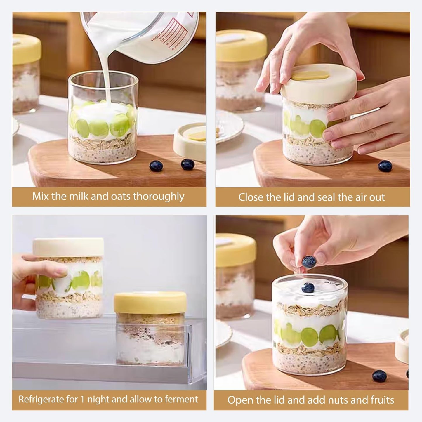 13.5oz Overnight Oats Containers with Lids, Glass Jar with Lid, Overnight Oats Jars, Meal Prep Jars for Yogurt Oats Parfait Chia Pudding Cereal Snacks (8PCS)