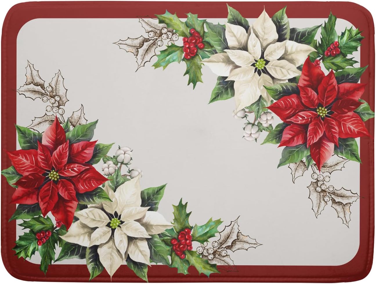 Christmas Dish Drying Mats for Kitchen Counter 18×24 Inch Red White Poinsettia Christmas Flower Large Microfiber Drying Mat Kitchen Accessories Dish Rack Mat Drainer Pad Washable Absorbent