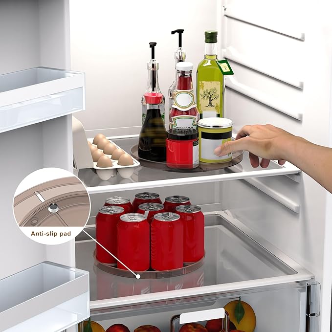 2 Pack Decorative Trays, Brown Round Rotating Organizer Tray for Table Top, Cabinet, 9 Inch Turntable Non-Skid Fridge Lazy Susan, Kitchen Storage for Coffee Table Counter Vanity Bathroom