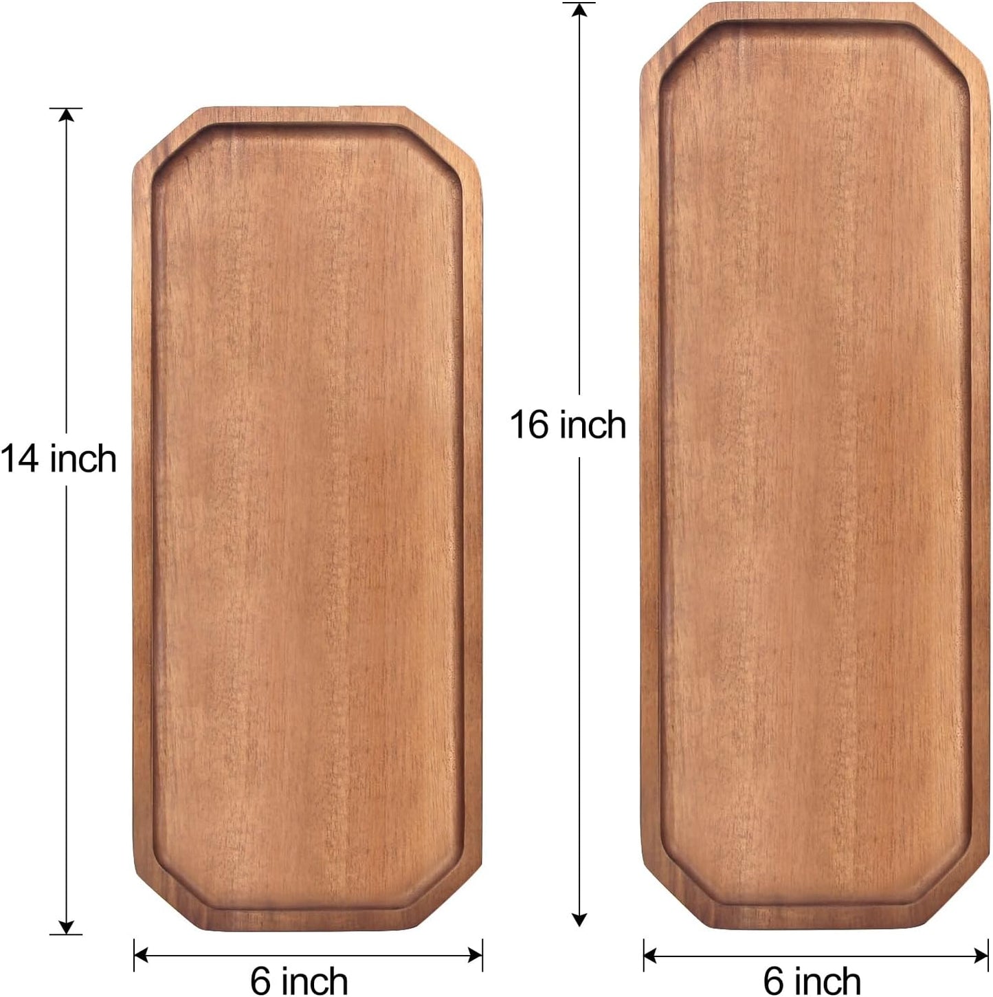Renawe Set of 2 Wooden Serving Platters Food Tray Charcuterie Boards Large Acacia Wood Trays for Kitchen Counter Wood Charcuterie Platter Dish Candle Tray Fruit Cheese Serving Board