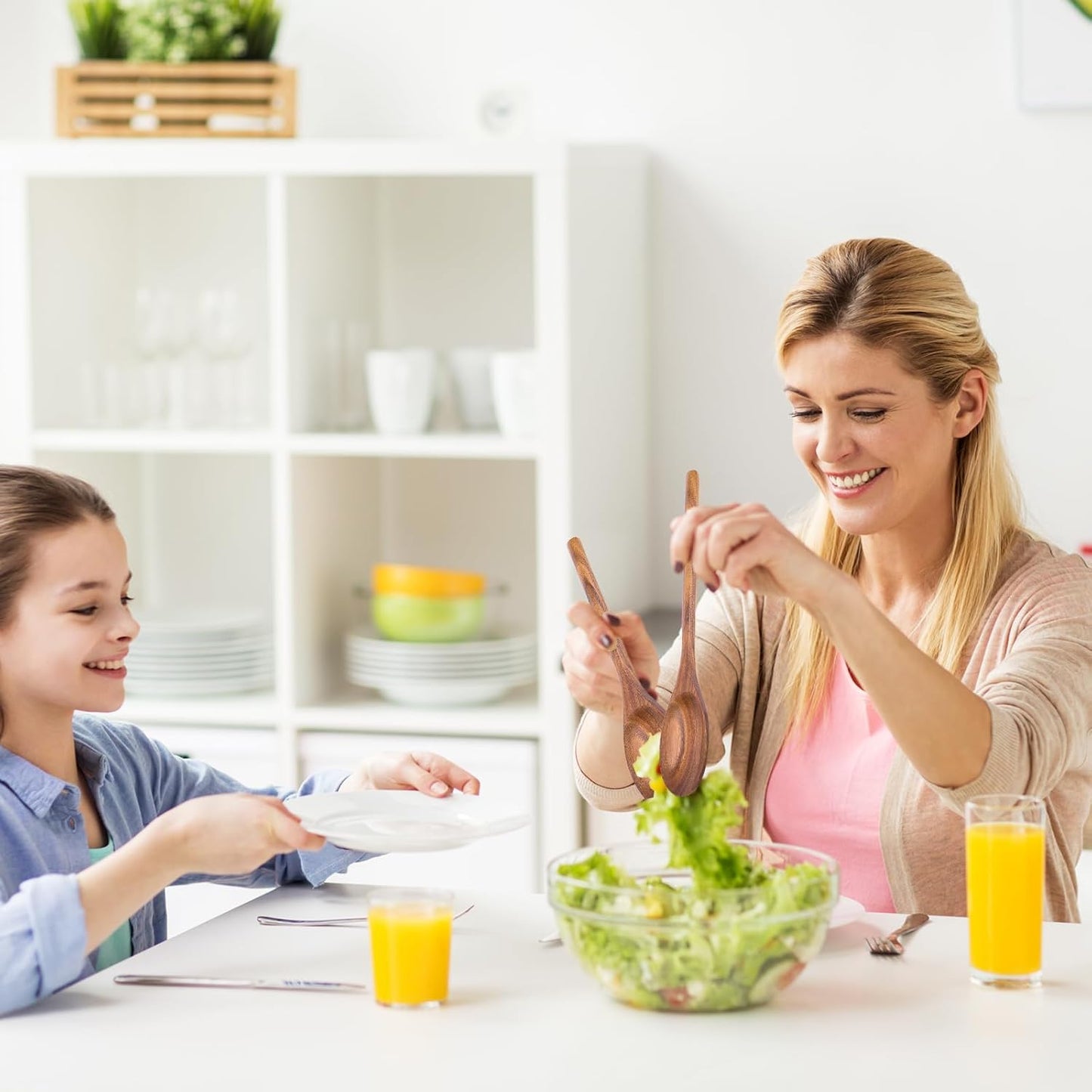 HAKSEN 2PCS Wooden Cooking Spoons, Wooden Kitchen Utensil Large Wood Spoon for Cooking Serving Mixing