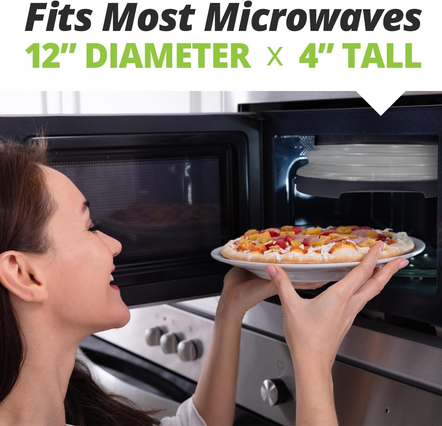 High Power Magnetic Microwave Splatter Cover with strongest magnetic grip, Collapsible 12-Inch BPA-Free Food Lid, Vented Plate Guard, Dishwasher Safe, Space-Saving Magnetic Storage - Black