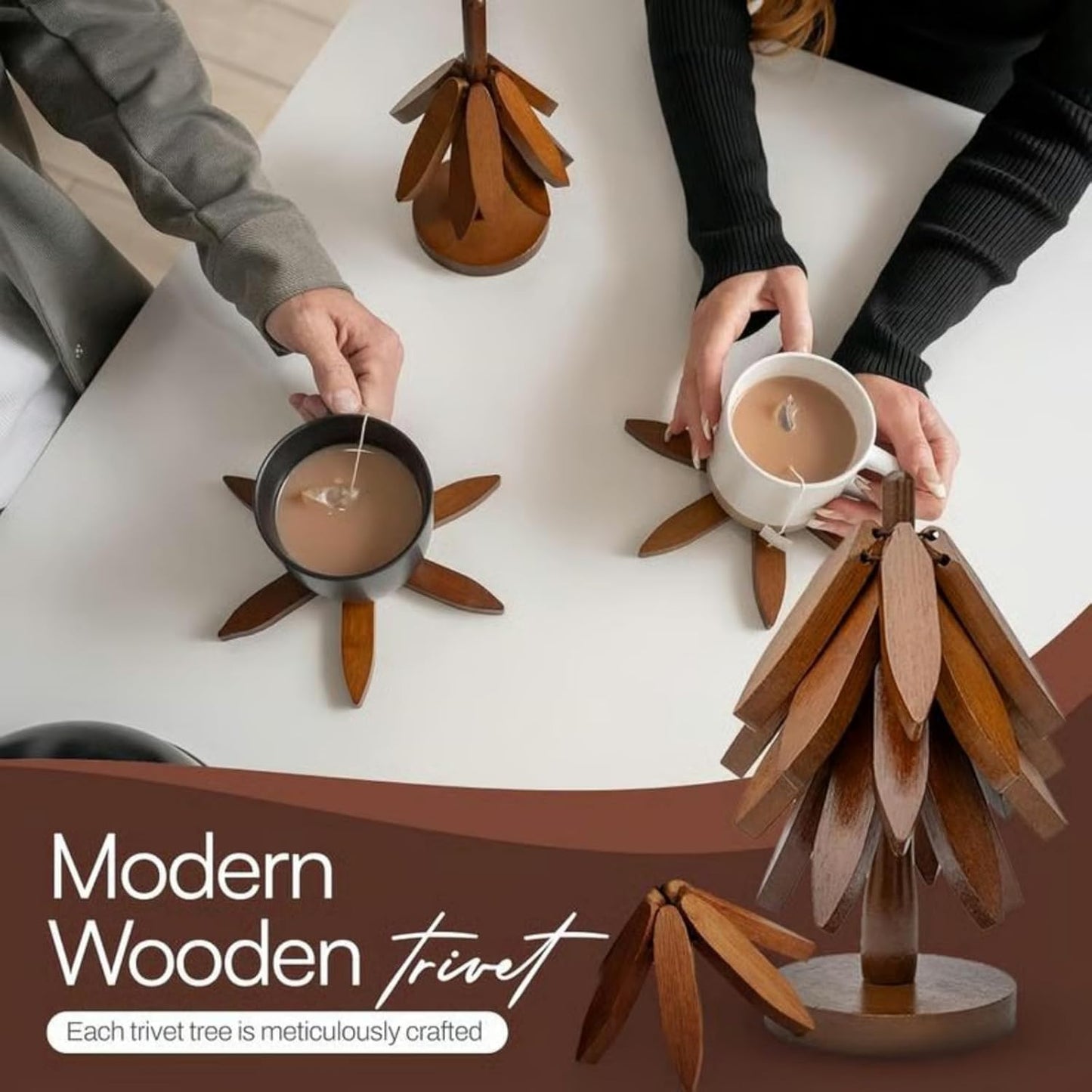 Walnut Wood Tree Trivet Set, Wooden Trivets for Hot Dishes-Tree Shape Trivet Set, Foldable Kitchen WoodenTrivet,for HotDishes Pot Bowl Teapot Hot Pot Holder (Log-5 Bracket)