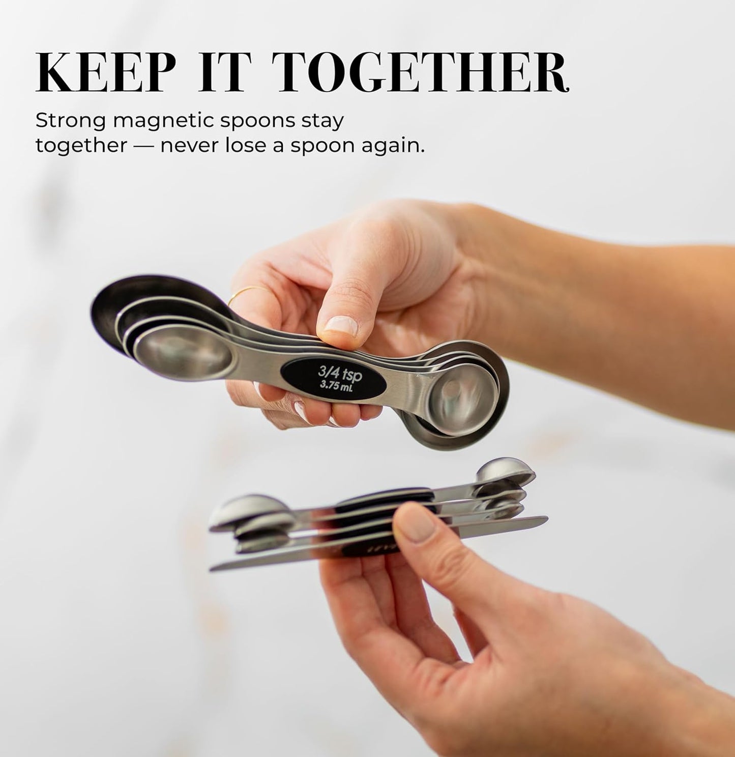 Stanless Steel Magnetic Measuring Spoons Set with Leveler - 8-Piece Heavy Duty Metal, Dual Sided, Stackable, BPA Free, Stainless Steel Measuring Spoons for Dry & Liquid Ingredient - Fits in Spice Jars