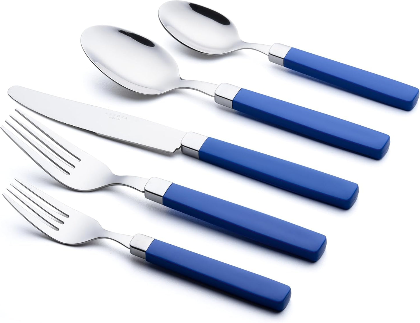 ANNOVA Silverware Set Stainless Steel Colorful Tableware Kitchen Flatware Set Utensils, Includes Dinner Knives, Forks, Spoons, Salad Forks & Dessert Spoons (Sapphire Blue, 20 Pieces)