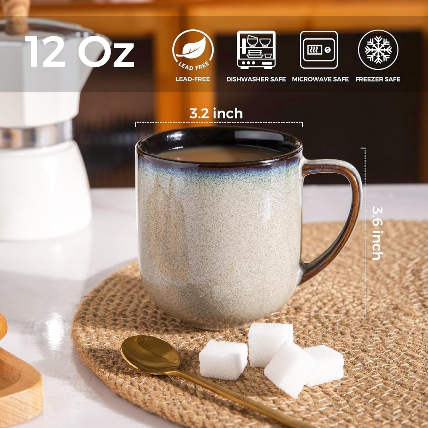 LERATIO 12OZ Ceramic Coffee Mugs Set of 6, Large Porcelain Coffee Cups With Large Handle For Latte,Cappuccino,Milk,Cocoa,|Dishwasher&Microwave Safe Mug Sets,Ideal for Man,Woman,Dad, Mom