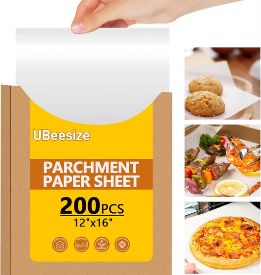 200PCS Thickened Precut Parchment Paper Sheets,12×16 In Heavy Duty Non-Toxic & Unbleached Parchment Baking Paper, Parchment Paper for Baking, Grilling, Comes in Convenient Packaging